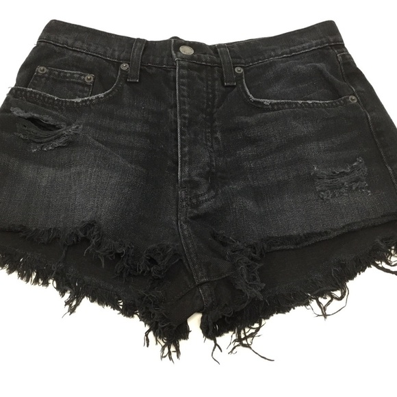 Carmar Black High Waisted Distressed Raw Hem Jean Shorts - Picture 4 of 10